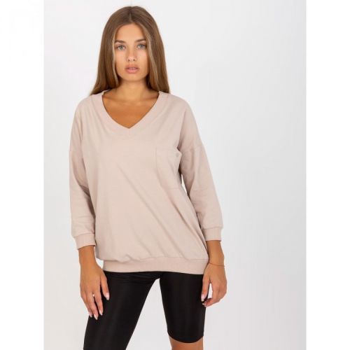Basic beige cotton blouse with 3/4 sleeves