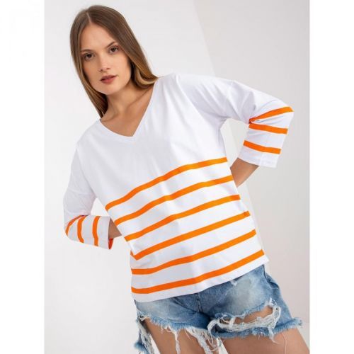 Basic white and orange striped RUE PARIS blouse