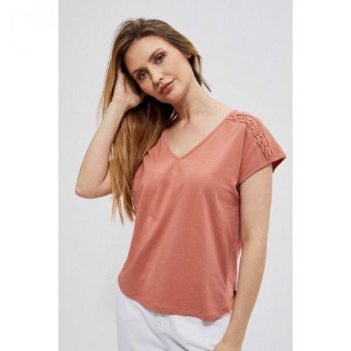 Blouse with openwork decorations - coral