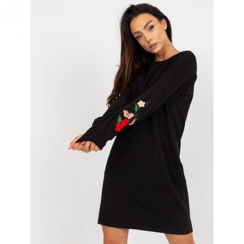 Black mini sweatshirt dress with RUE PARIS embroidery