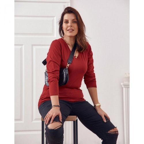 Plus Size long sleeve blouse in burgundy color