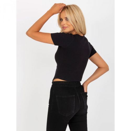 Basic black ribbed top with short sleeves from RUE PARIS