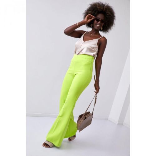 Elegant women's pants with flared legs, neon lime