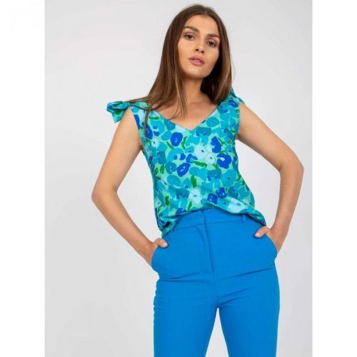 Green and blue top with V-neck RUE PARIS