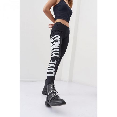 Black sports leggings with a white print