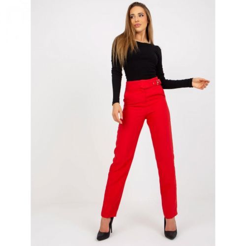 Red fabric straight pants with pockets