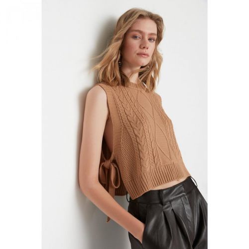 Trendyol Camel Side Tie Detailed Knitwear Sweater