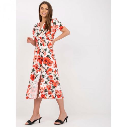 White floral midi dress with a slit