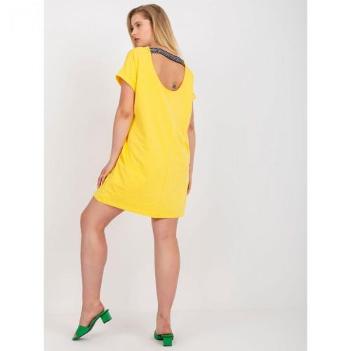 Yellow long plus size blouse with a V-neck