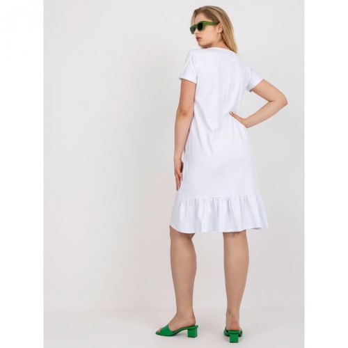 Plus size white cotton dress with a ruffle at the back