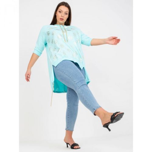 Mint cotton plus size blouse with a printed design