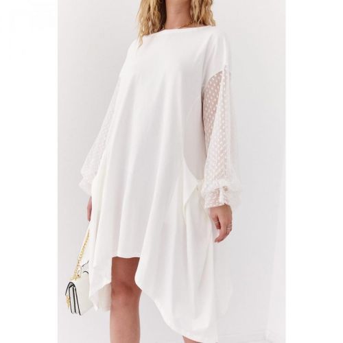 Asymmetrical oversize dress with transparent ecru sleeves