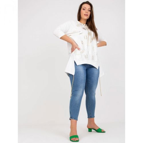 White cotton plus size blouse with a motif