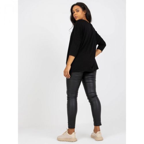 Black plain plus size cotton blouse