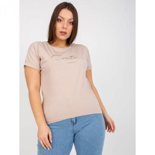 Plus size beige t-shirt with gold lettering