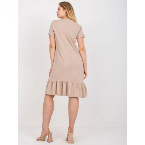 Beige simple plus size dress with short sleeves