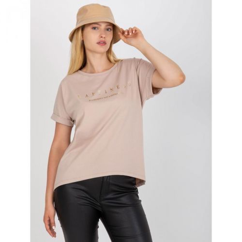 Plus size beige cotton t-shirt with text
