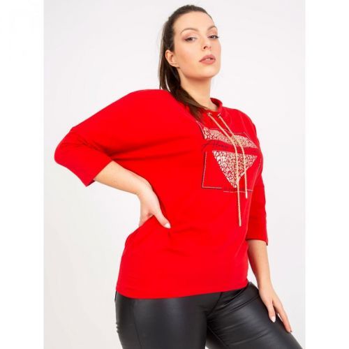 Red plus size blouse with a print