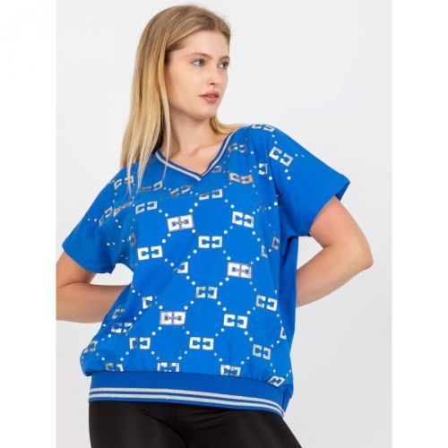 Dark blue plus size everyday blouse with a print