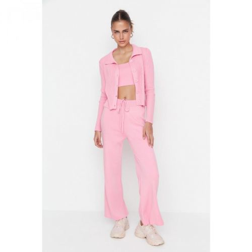 Trendyol Pink Button Detailed Knitwear Bottom-Top Set