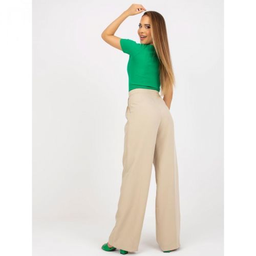 Beige wide trousers made of fabric with pockets