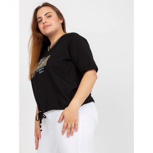 Black everyday plus size blouse with ribbing