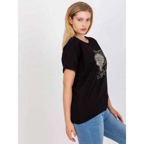 Black plus size cotton t-shirt with a round neckline