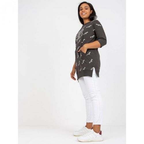 Khaki plus size blouse with an application