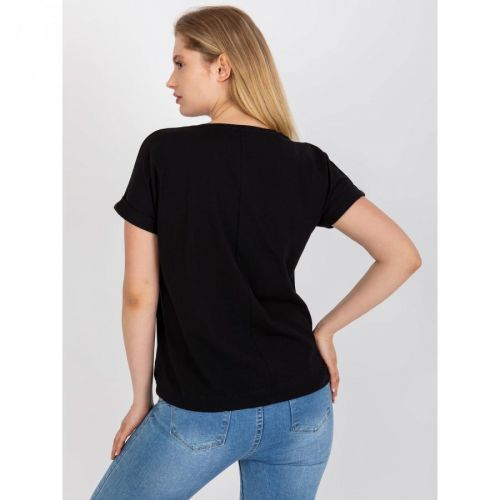 Black plus size cotton t-shirt with an applique