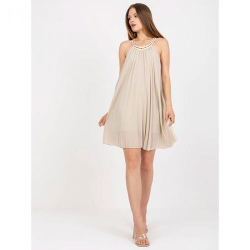 One size beige mini dress with pleating