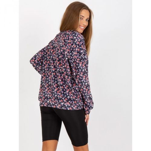 RUE PARIS navy blue velor blouse with a V-neck