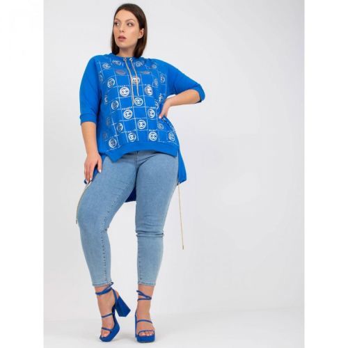 Dark blue loose-fitting plus size blouse with an applique