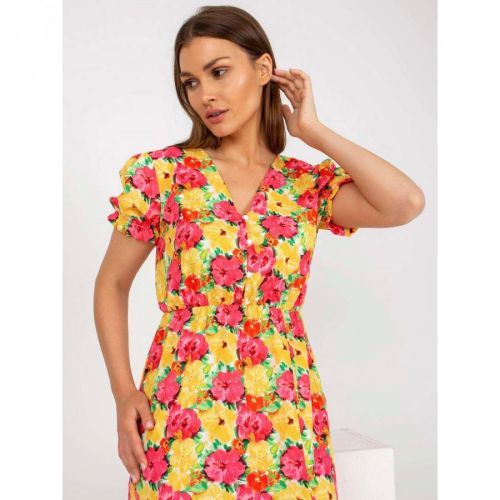 Yellow floral midi dress with a slit