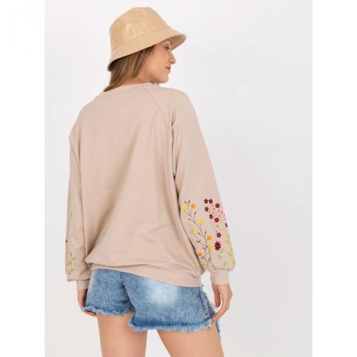 RUE PARIS beige sweatshirt without a hood with embroidery on the sleeves