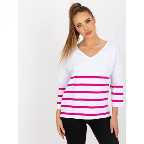 Basic white and fuchsia blouse with 3/4 RUE PARIS sleeves