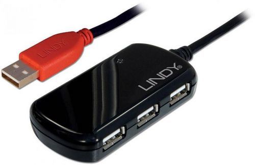 Kabel LINDY LINDY USB 2.0 Aktiv-Verlaeng. plus Hub 12m 42783, 12.00 m, černá