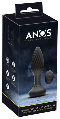 Anos - battery-operated, radio-controlled, rotating pearl spiral anal vibrator (black)