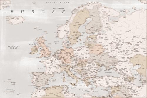 Blursbyai Mapa Detailed map of Europe in rustic style, Blursbyai, (40 x 26.7 cm)