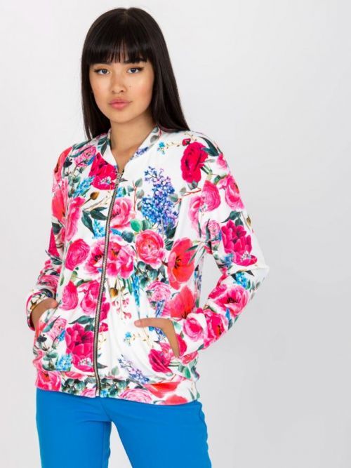 BÍLÁ BOMBER MIKINA S KVĚTINOVÝM VZOREM RV-BL-8116.86P-WHITE-PINK Velikost: S/M