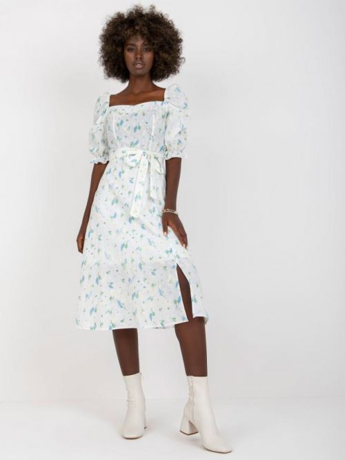 BÍLÉ ŠATY S VYŠÍVANÝMI KVĚTINAMI -LK-SK-508964.29P-WHITE-BLUE Velikost: 36