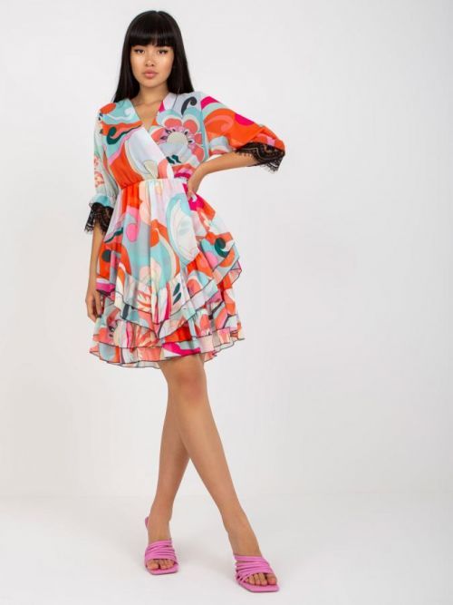 VÍCEBAREVNÉ VOLÁNKOVÉ ŠATY DHJ-SK-0997-2.34X-ORANGE Velikost: ONE SIZE