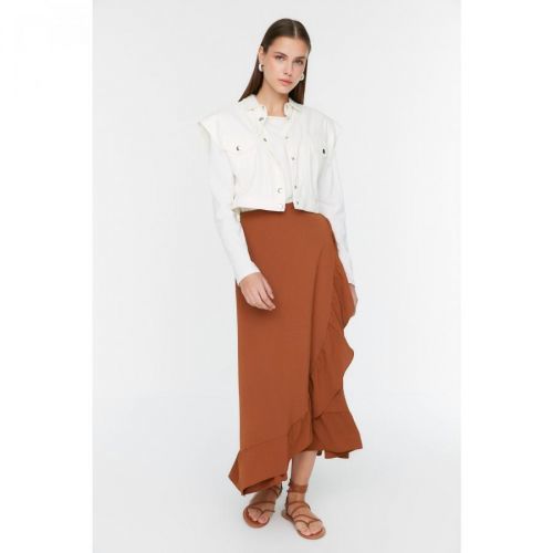 Trendyol Brown Wrapped Flared Skirt