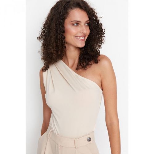 Trendyol Stone Asymmetric Collar Knitted Body