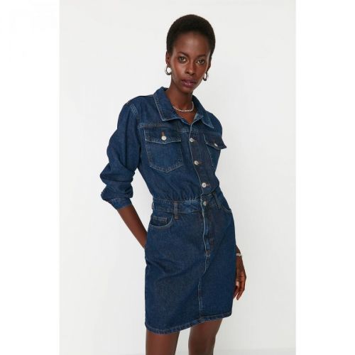 Trendyol Blue Long Sleeve Mini Denim Dress