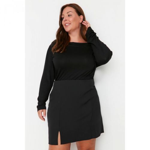 Trendyol Curve Black Slit Detailed Woven Skirt