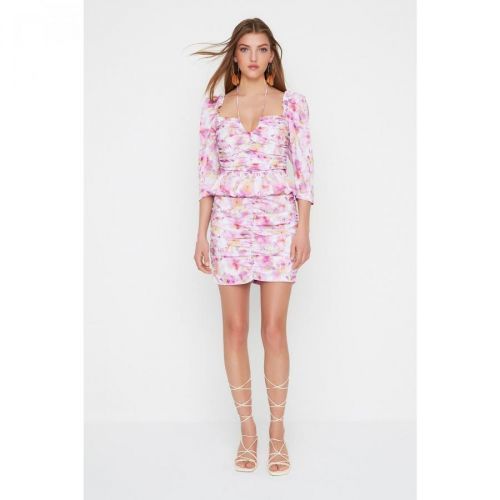 Trendyol X Sagaza Studio Multicolored Draped Detailed Poplin Dress