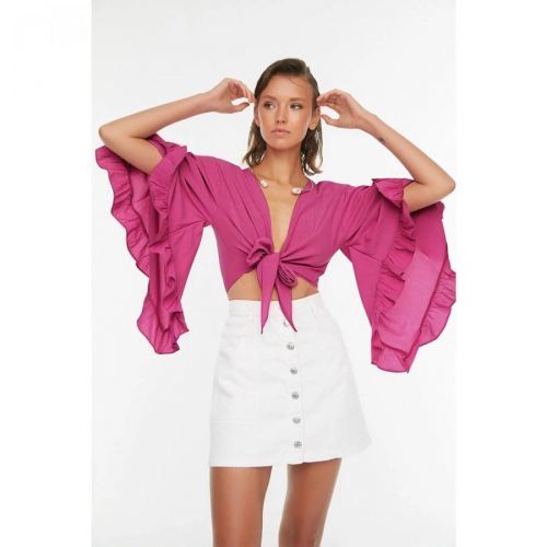 Trendyol Fuchsia Flywheel Detailed Viscose Blouse