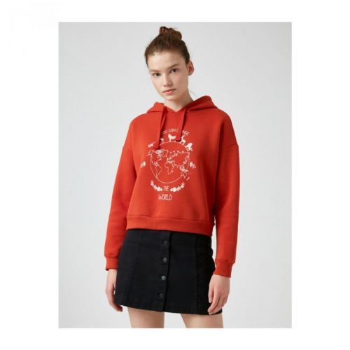 Koton Hoodie Printed Crop Sweatshirt