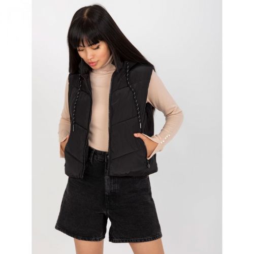 Black short down vest with quilting