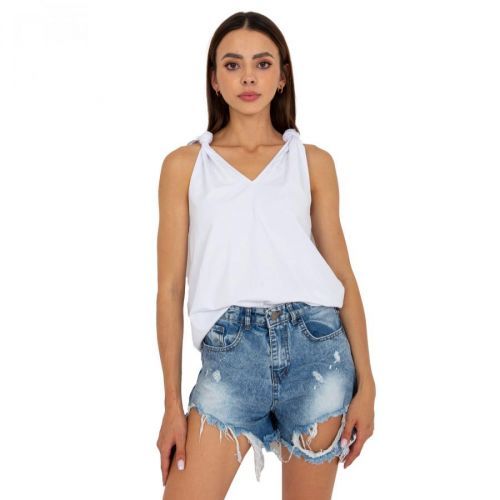 Plain white basic top with tied shoulder straps RUE PARIS